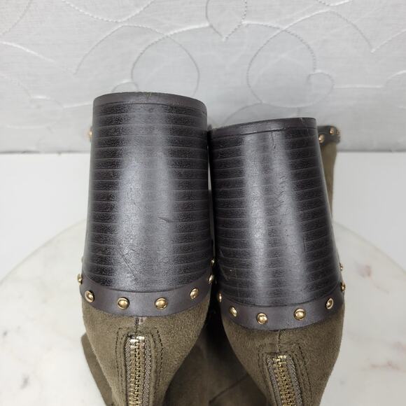 Forever 21 Suede Boots Womens 7 Green Leather Gold Rivets Block Heel Zipper New - Picture 14 of 16